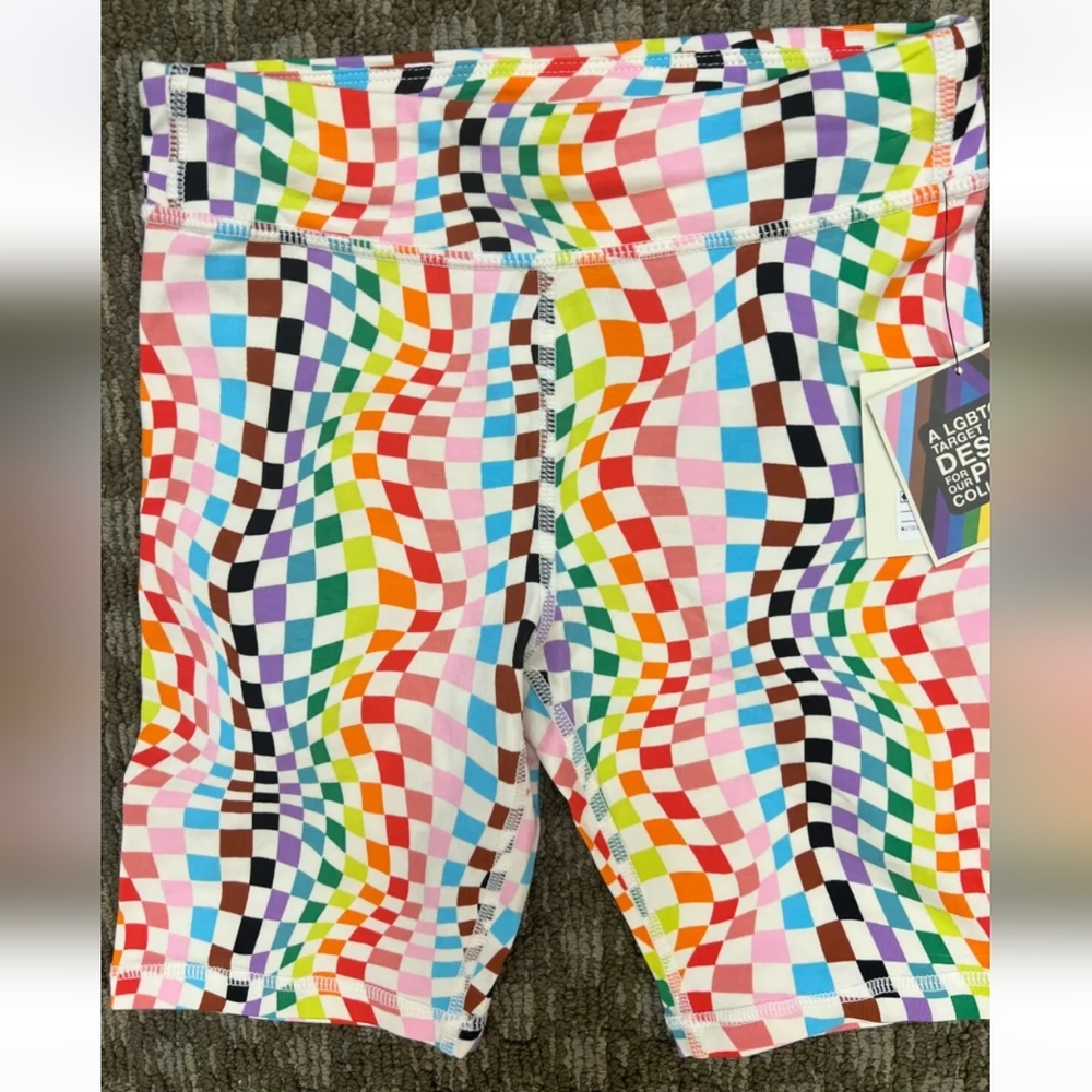 Rainbow colored checkered Pride Target Kid Biker Shorts NWT